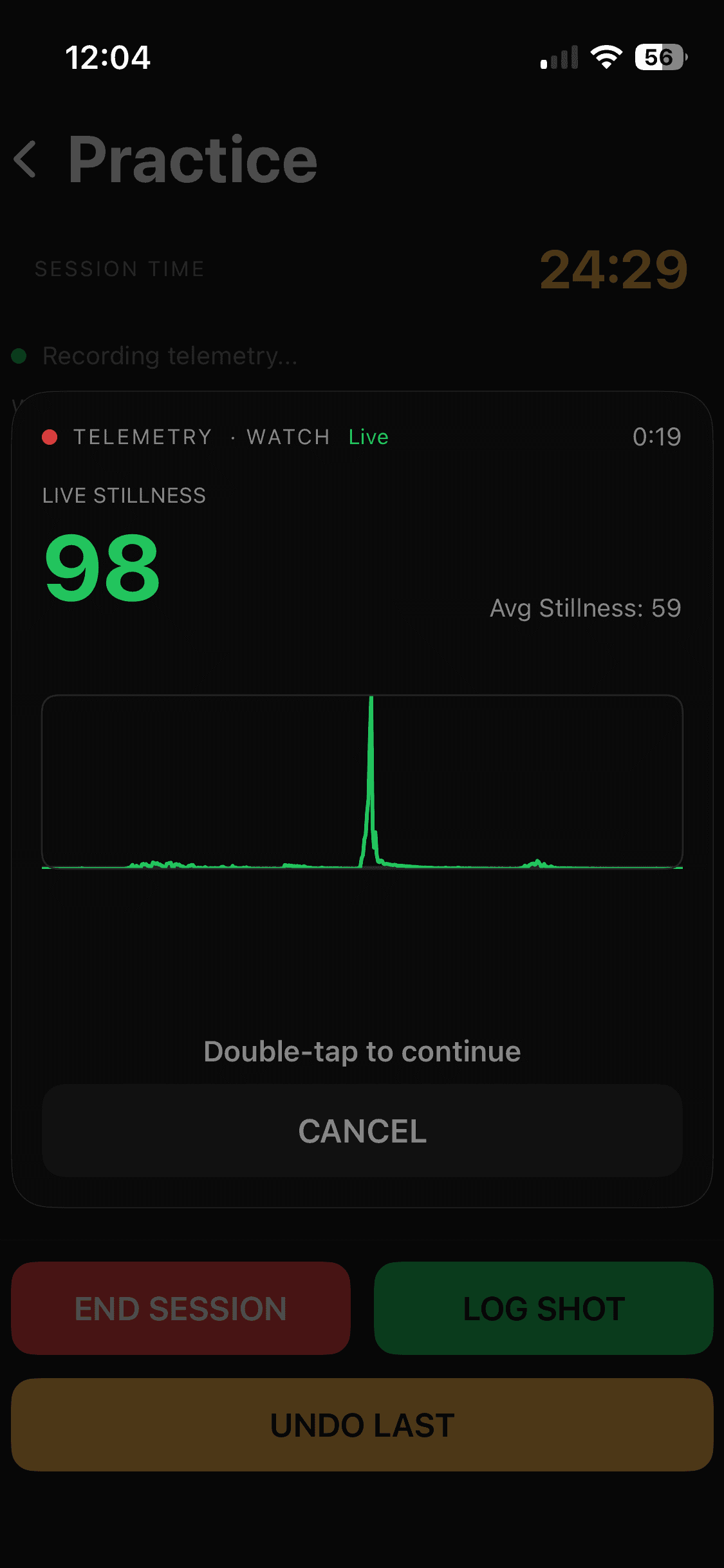 Rack on iPhone: a practice session with the live trace streaming from the watch