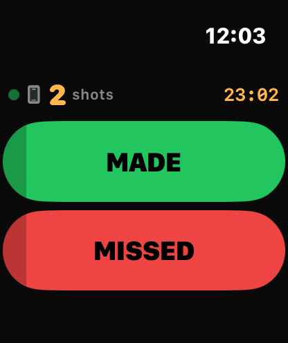Rack on Apple Watch: Made and Missed buttons that end a shot