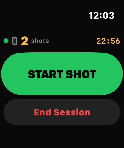 Rack on Apple Watch: the Start Shot screen